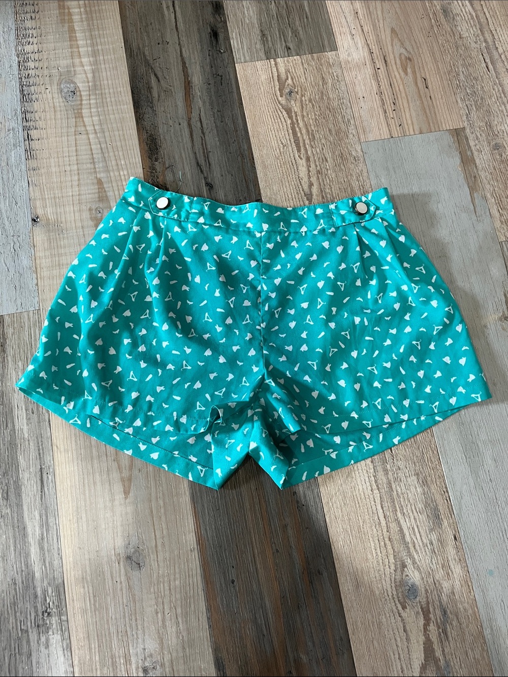 Flying Tomato Teal Triangle Print High-Waist Shorts Lightweight Sz S Chic